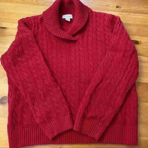 Appleseed’s red cable knit sweater petite women L cowl neck